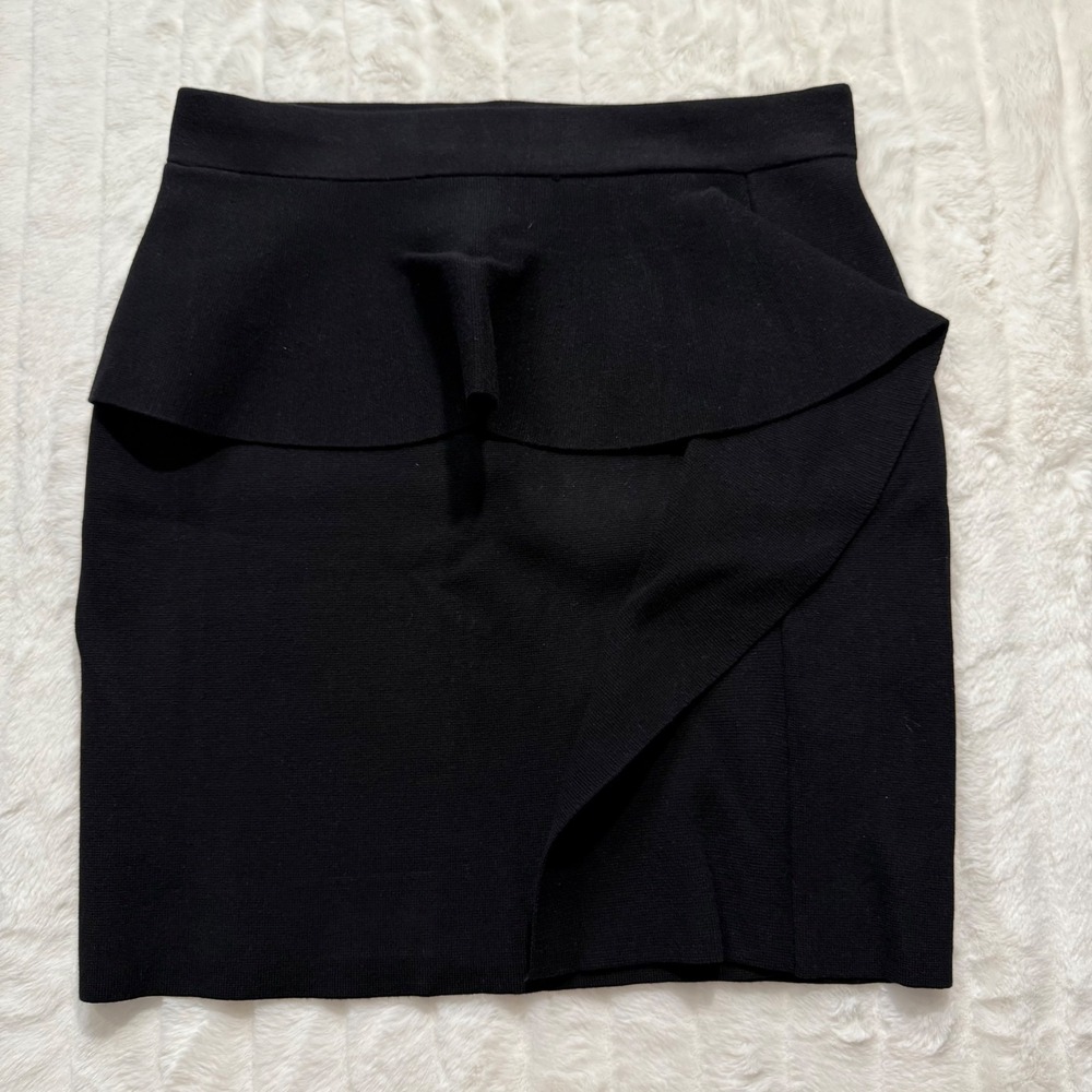 ZARA‎ Black Knit Ruffle Peplum Skirt Womens Size L
